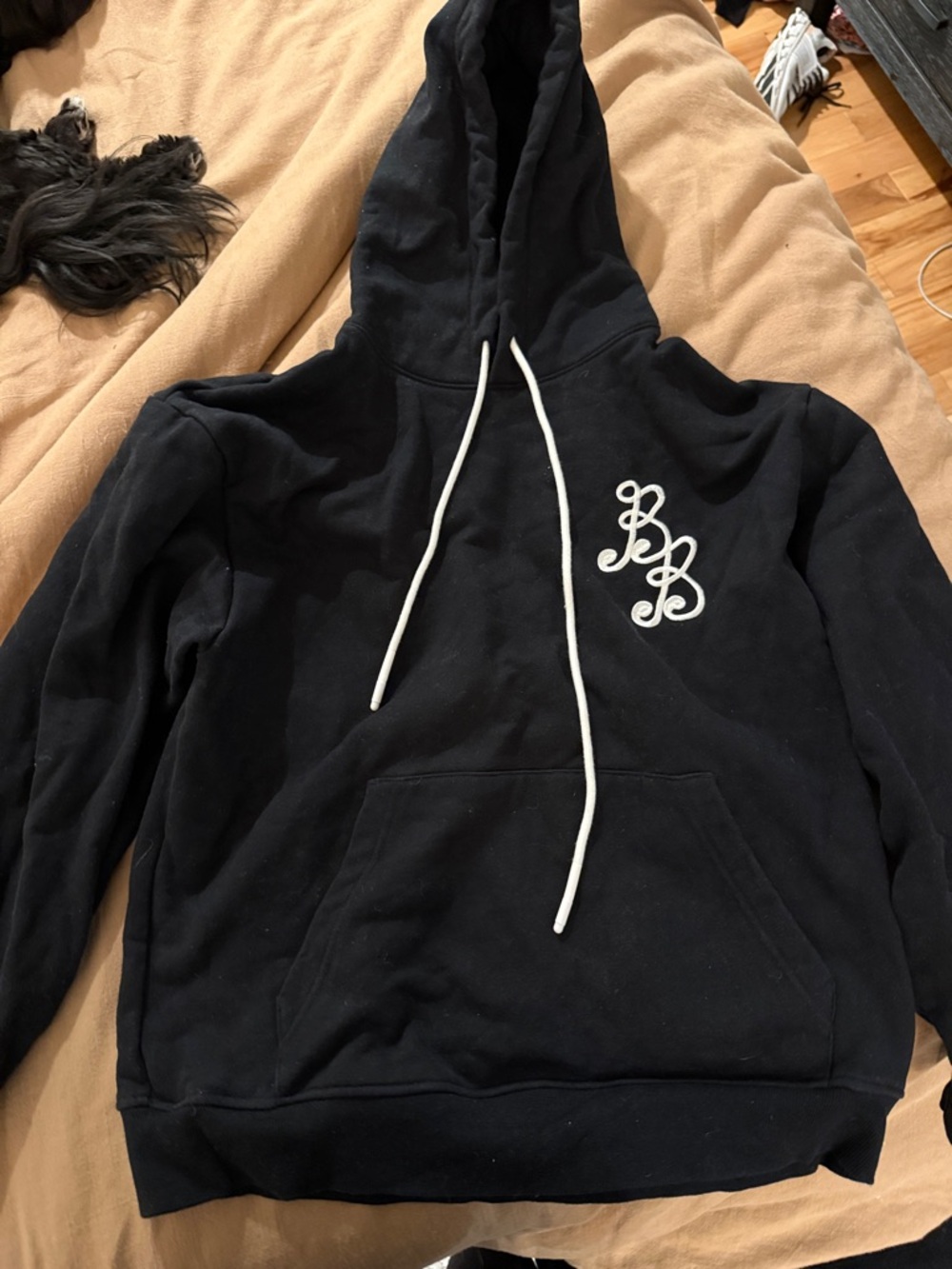 Black Hoodie with White Embroidered Monogram